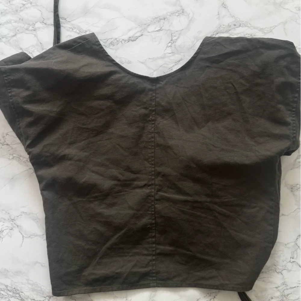 AUROREI LINEN Women's Olive Green Wrap Top Small Yuna Eucalyptus - Picture 5 of 6